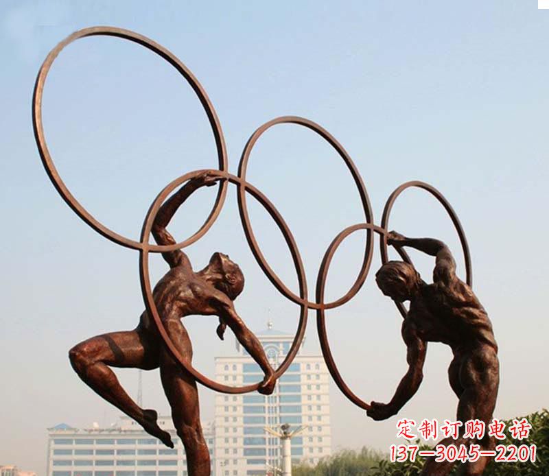 上海奥运五环和运动员铜雕