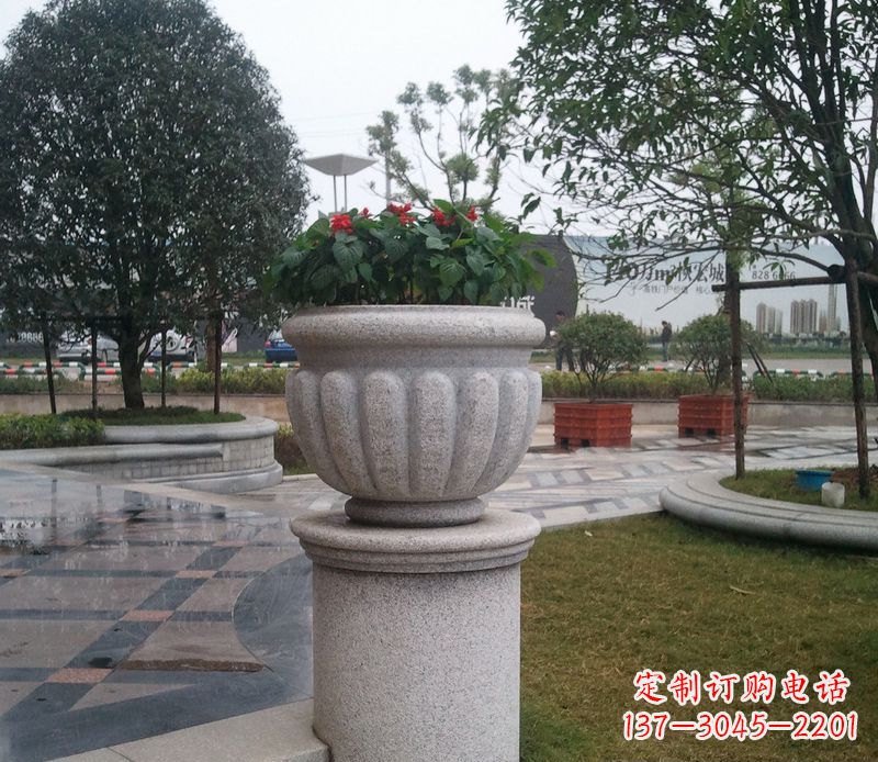上海别墅景观大理石花盆石雕 (2)