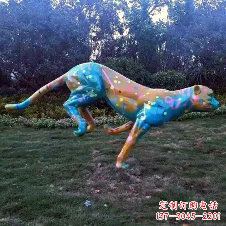 上海玻璃钢彩绘豹子雕塑艺术精美动物摆件
