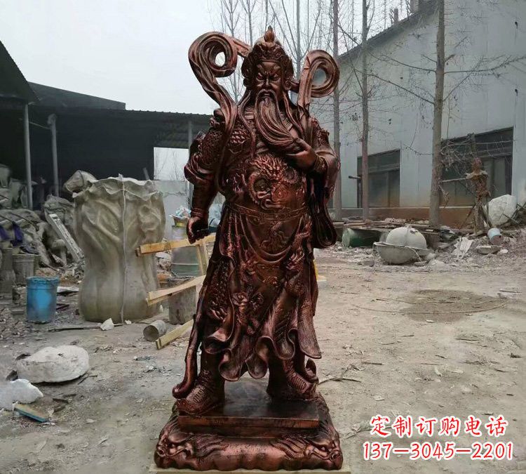 上海玻璃钢仿铜捋须关公雕塑