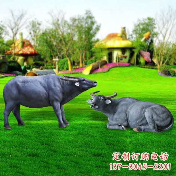 上海玻璃钢水牛雕塑,复古农家院情怀