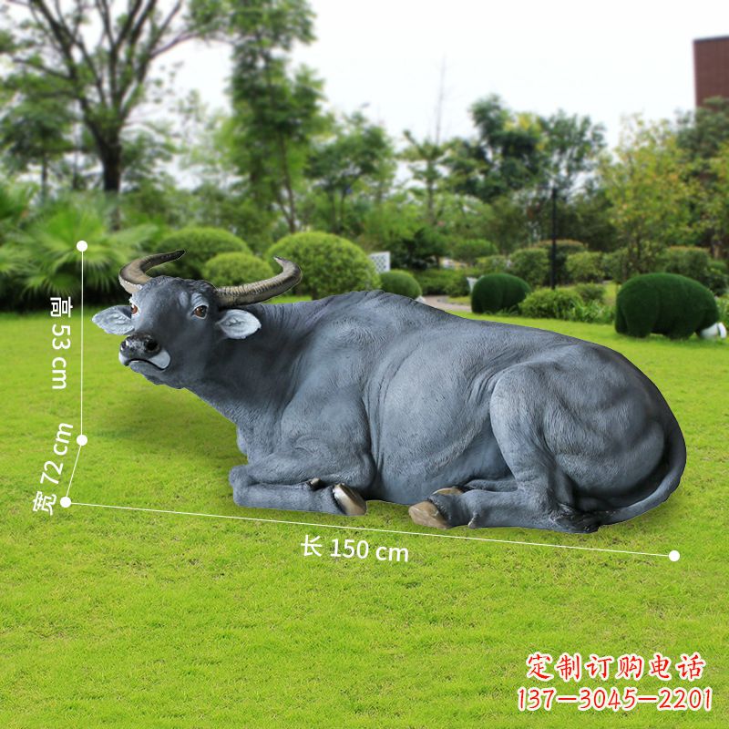 上海玻璃钢卧姿水牛雕塑——给人以宁静自然的感受