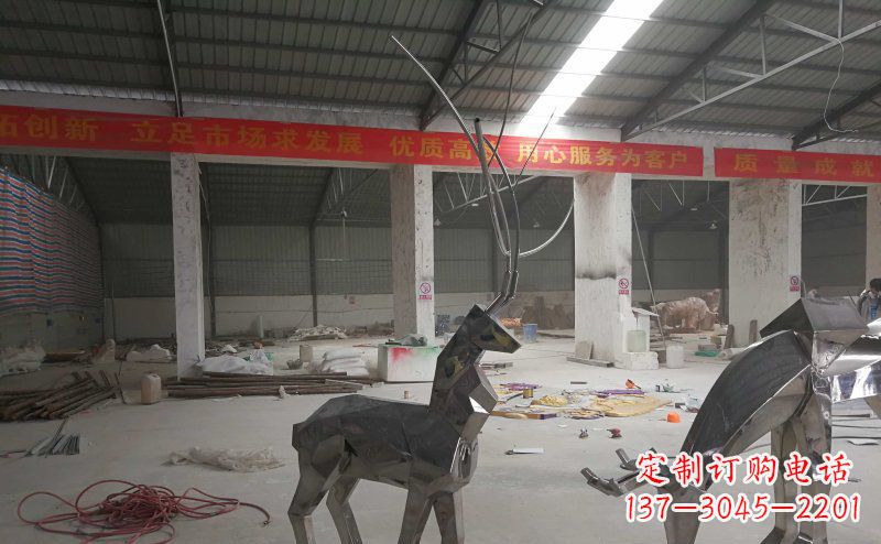 上海不锈钢抽象几何麋鹿动物雕塑