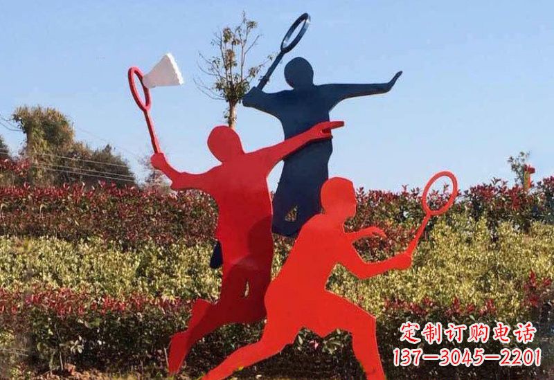 上海不锈钢打羽毛球剪影人物雕塑