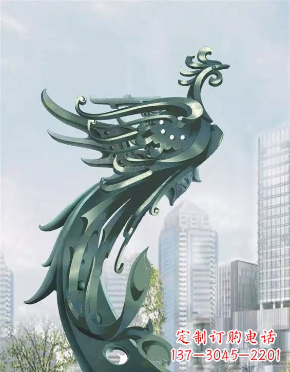 上海不锈钢大型凤凰雕塑美丽而神秘