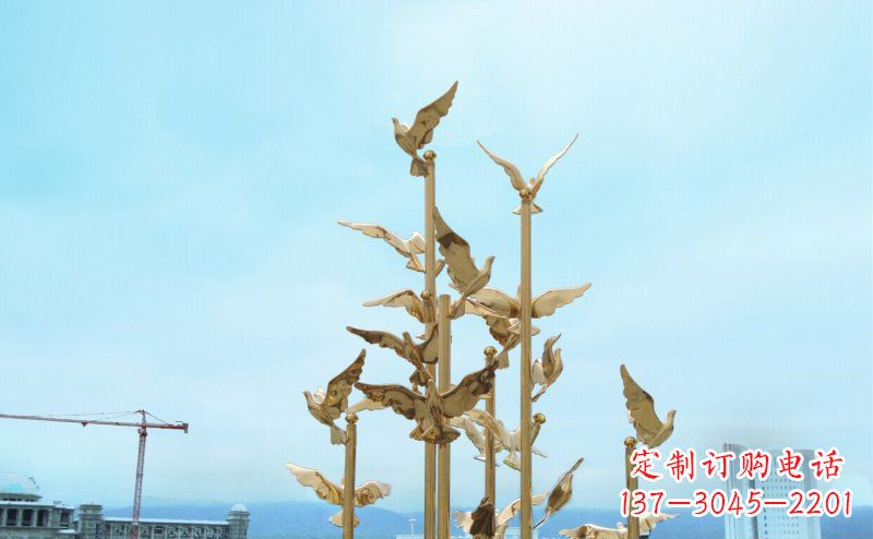 上海不锈钢飞翔的鸽子雕塑传递自由、和平的美好祝愿