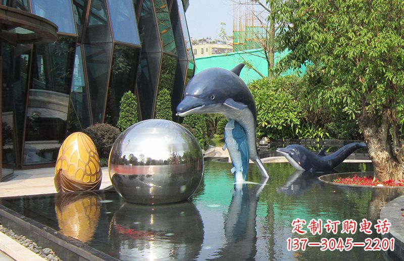 上海不锈钢海豚景观雕塑创造精美绝伦的企业公园