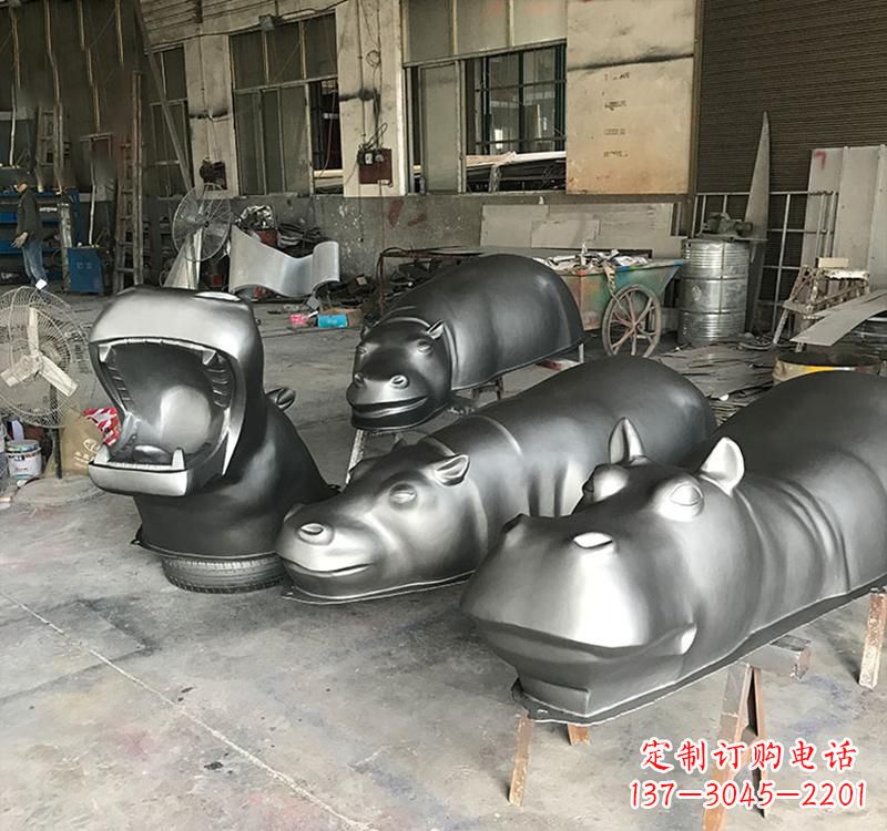 上海静态之美22英寸不锈钢河马雕塑