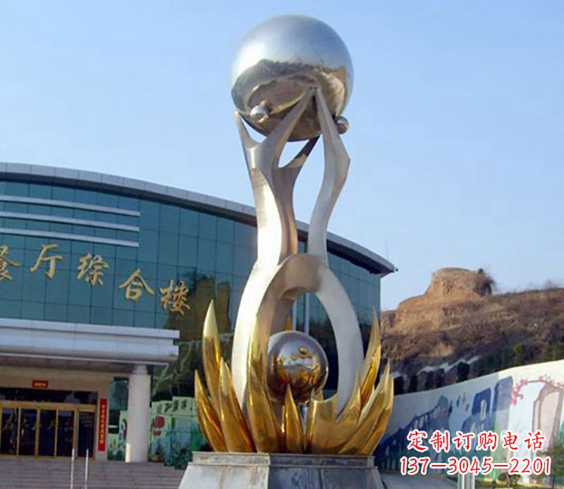 上海不锈钢荷叶托球企业雕塑