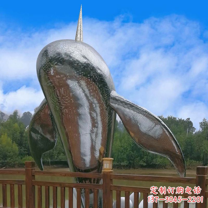 上海大型海边公园水景动物雕塑——不锈钢鲸鱼