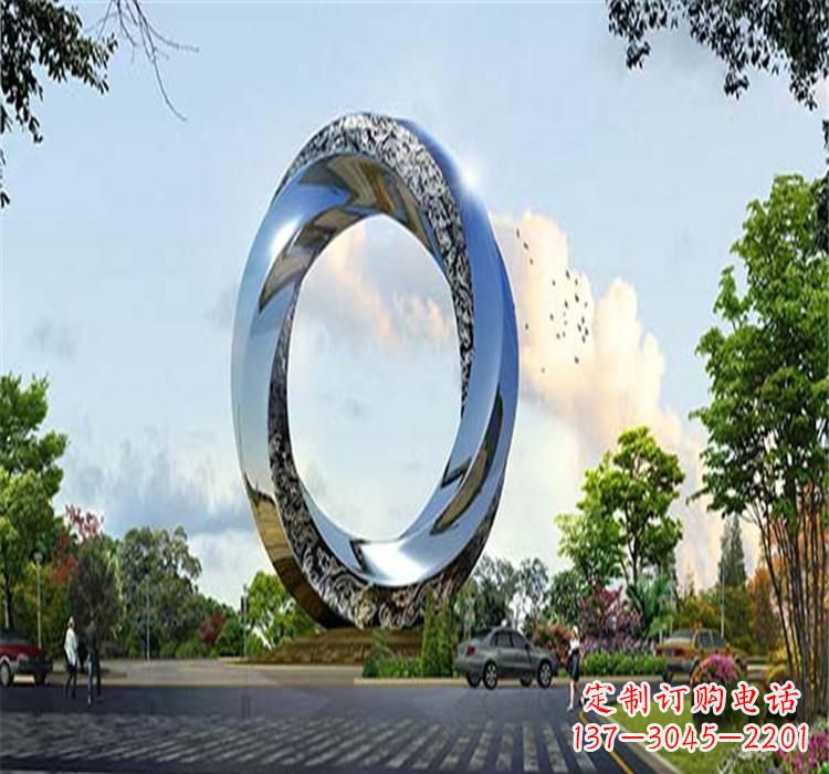 上海不锈钢圆环雕塑美丽的空间装饰