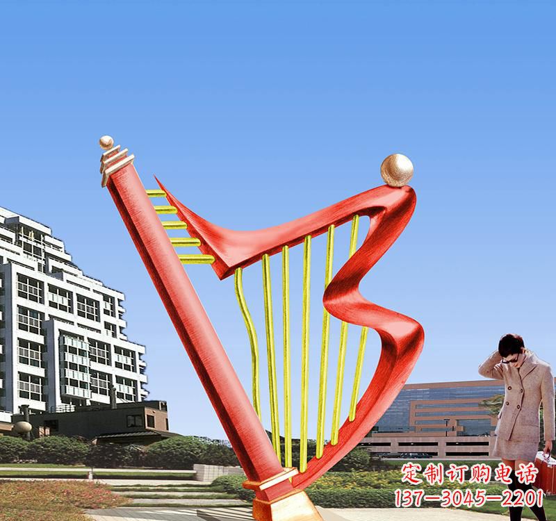上海不锈钢竖琴雕塑把旋律汇聚成艺术精品