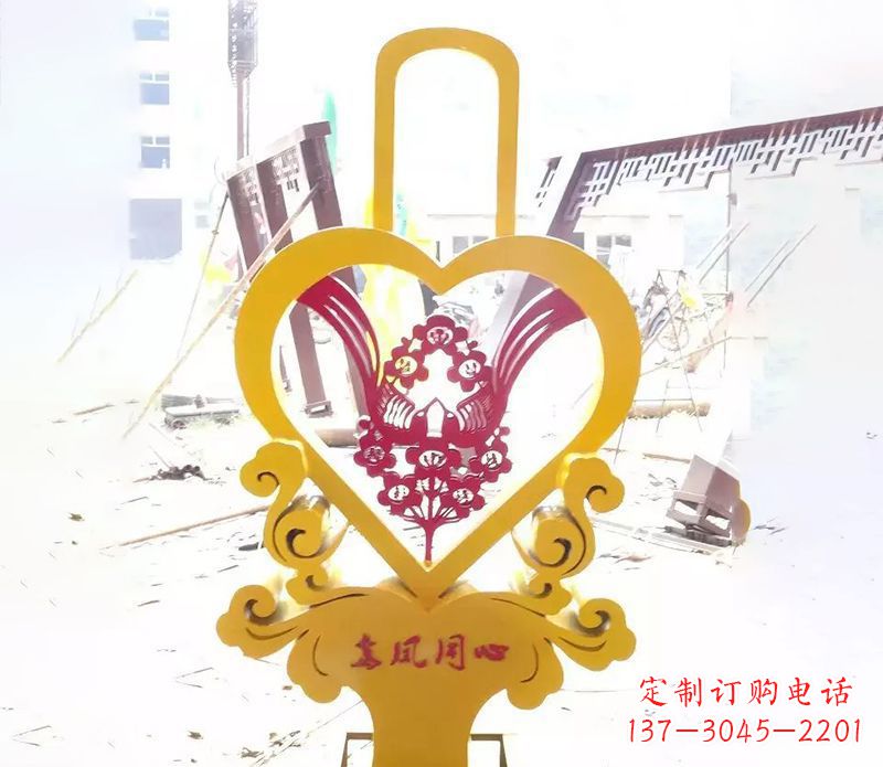 上海不锈钢龙凤同心雕塑精美雕刻传递着浓浓爱意
