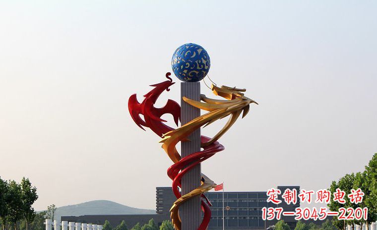 上海不锈钢龙凤戏珠广场景观雕塑