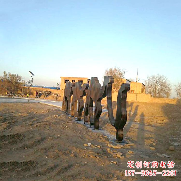 上海不锈钢骆驼剪影雕塑-公园抽象铁艺动物雕塑