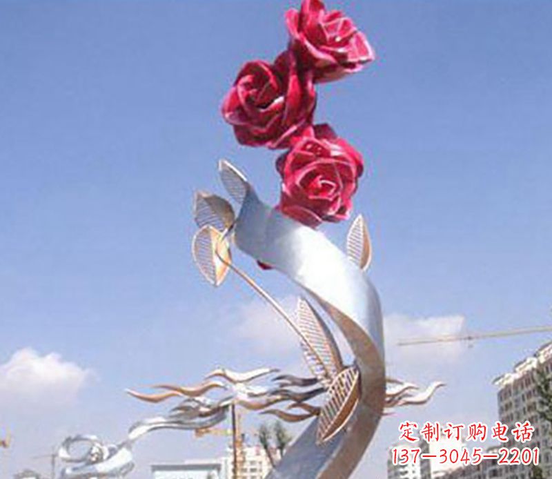 上海不锈钢玫瑰雕塑精美的艺术品