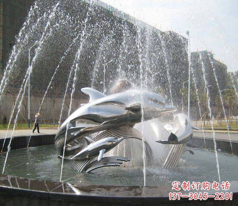 上海不锈钢商场大型景观鱼喷泉展现雕塑之美
