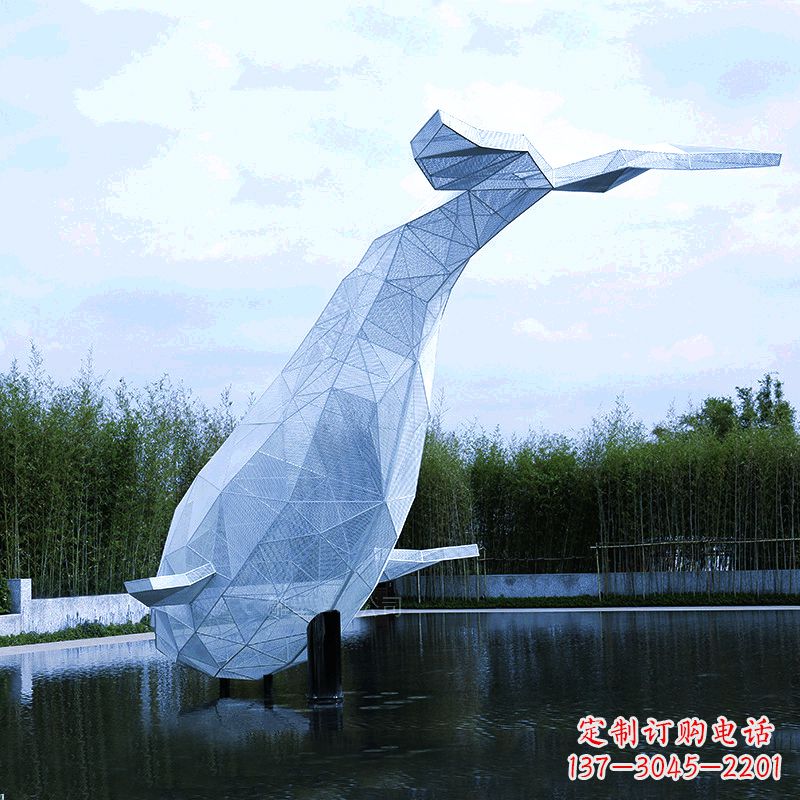 上海大型公园景区园林动物景观雕塑不锈钢网格鲸鱼