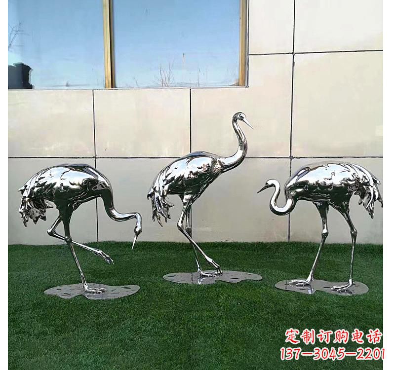 上海不锈钢现代镜面仙鹤雕塑