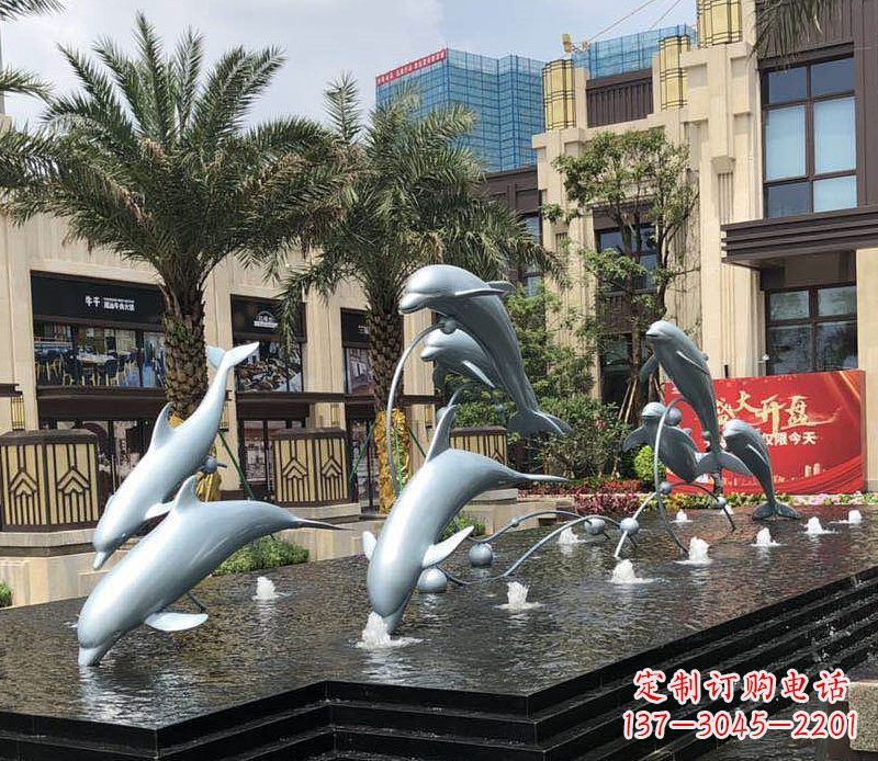 上海不锈钢海豚跳跃喷泉雕塑美丽的艺术装置