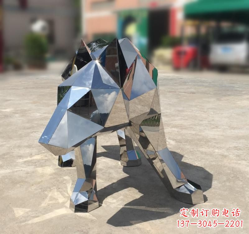 上海不锈钢园林动物几何狼雕塑