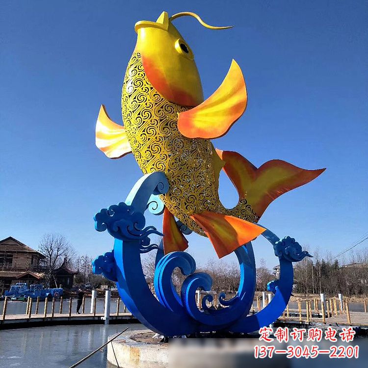 上海不锈钢鱼跃喷泉雕塑色彩斑斓的水景美景