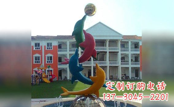 上海彩色不锈钢海豚雕塑海洋动物景观标识
