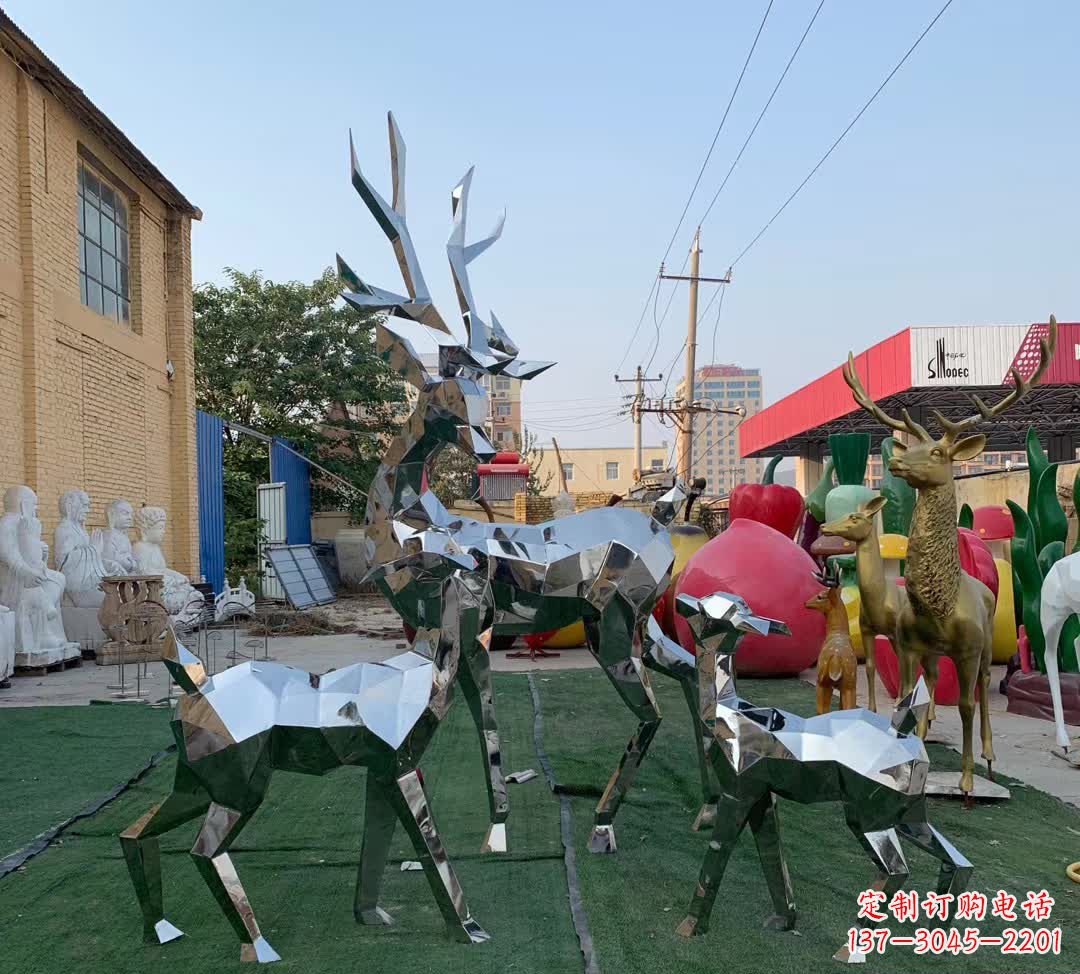 上海城市不锈钢梅花鹿摆件雕塑