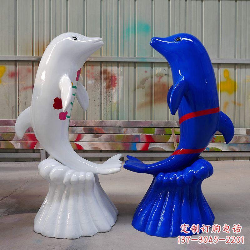上海冲浪海豚卡通动物雕塑,园林水景戏水动物景观