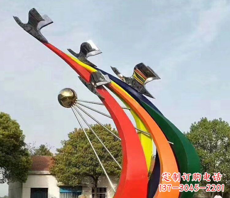 上海抽象和平鸽和太阳校园不锈钢雕塑