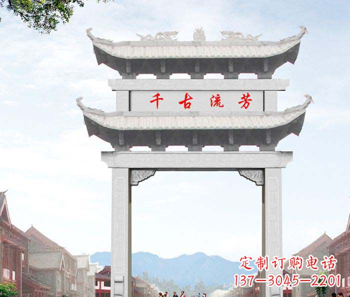 上海石雕牌坊一座传承传统的精美雕塑