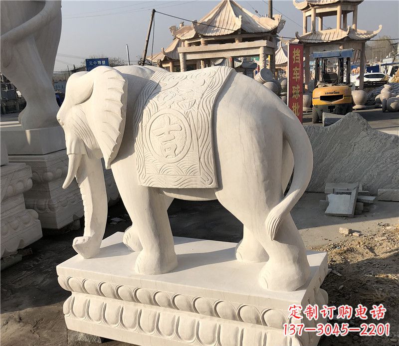 上海大理石卷鼻如意大象雕塑