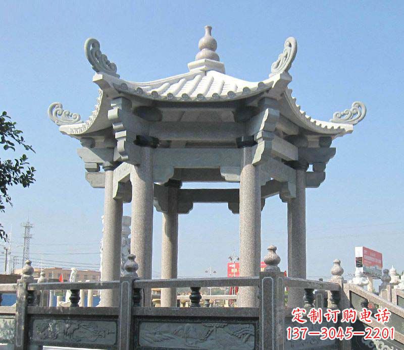 上海大理石六角凉亭石雕 (2)