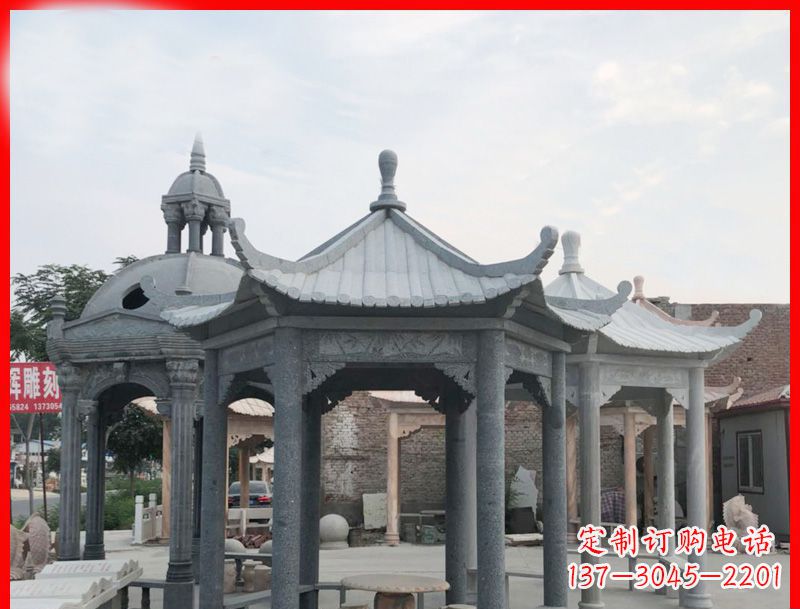 上海大理石六角凉亭公园石雕 (5)