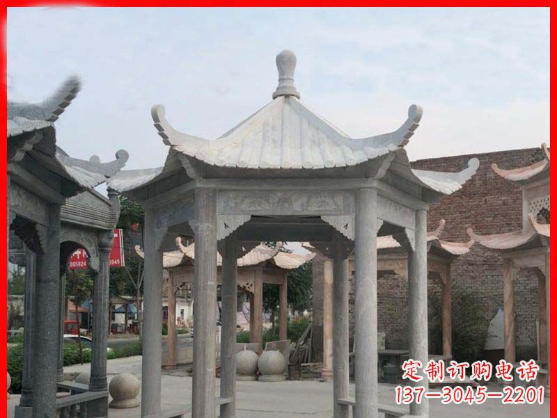 上海大理石六角凉亭公园石雕