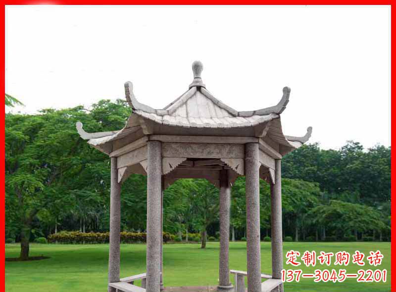 上海大理石六角凉亭园林景观石雕
