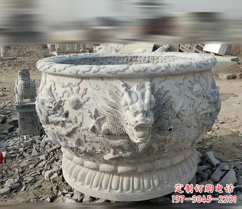 上海大理石龙浮雕水缸