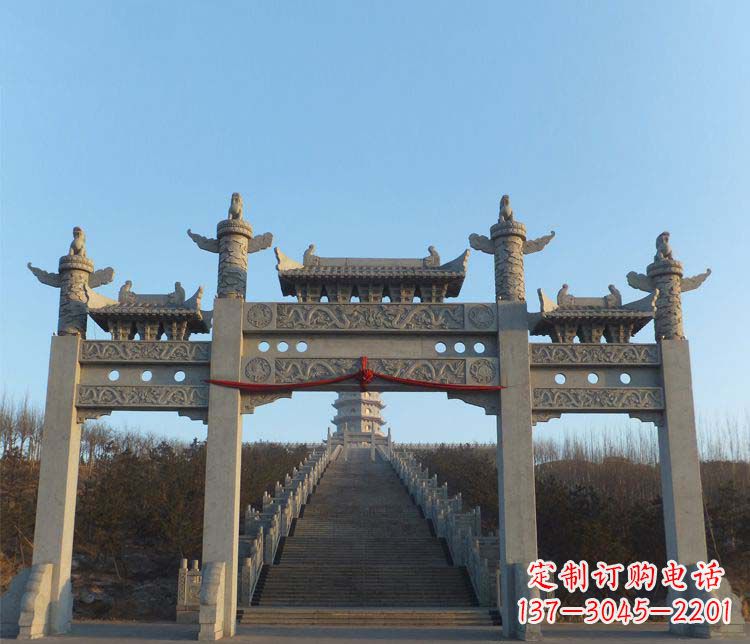 上海精美大理石三门牌坊雕塑