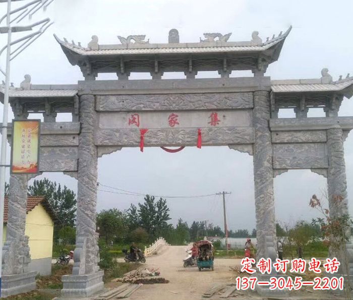 上海精美大理石三门牌楼雕塑