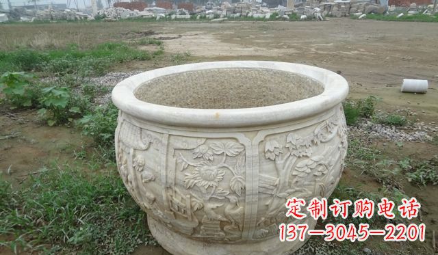 上海大理石鸳鸯花盆雕塑