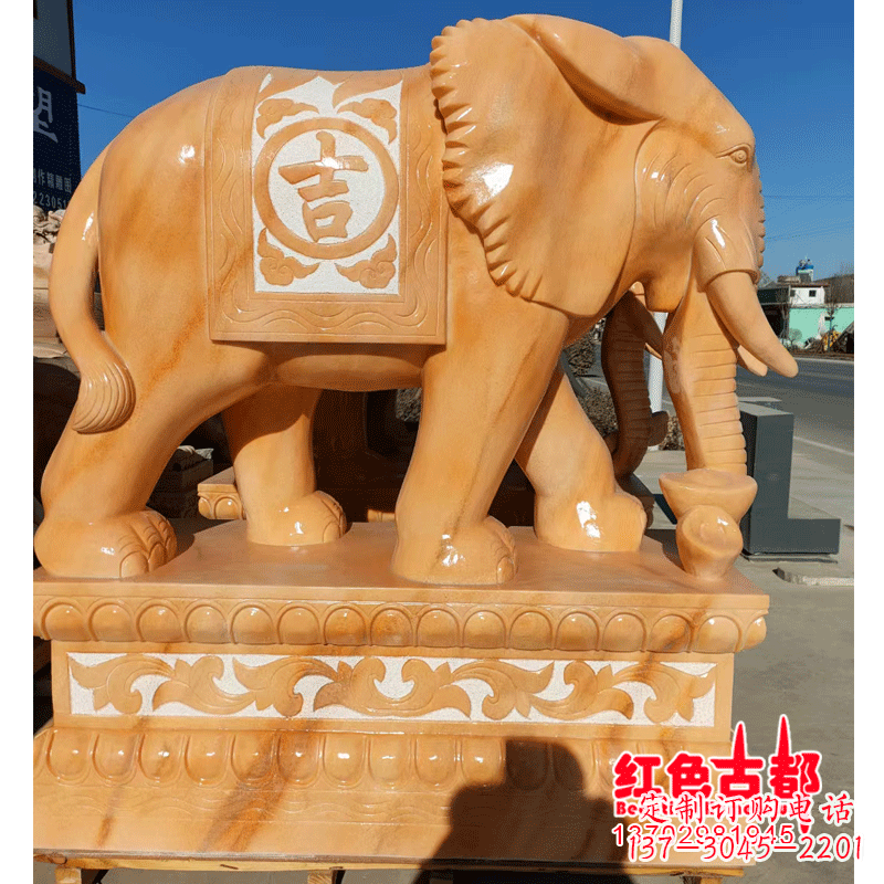 上海大象头影背墙石雕