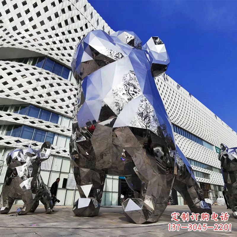 上海大型不锈钢块面狗雕塑-城市商场广场动物景观