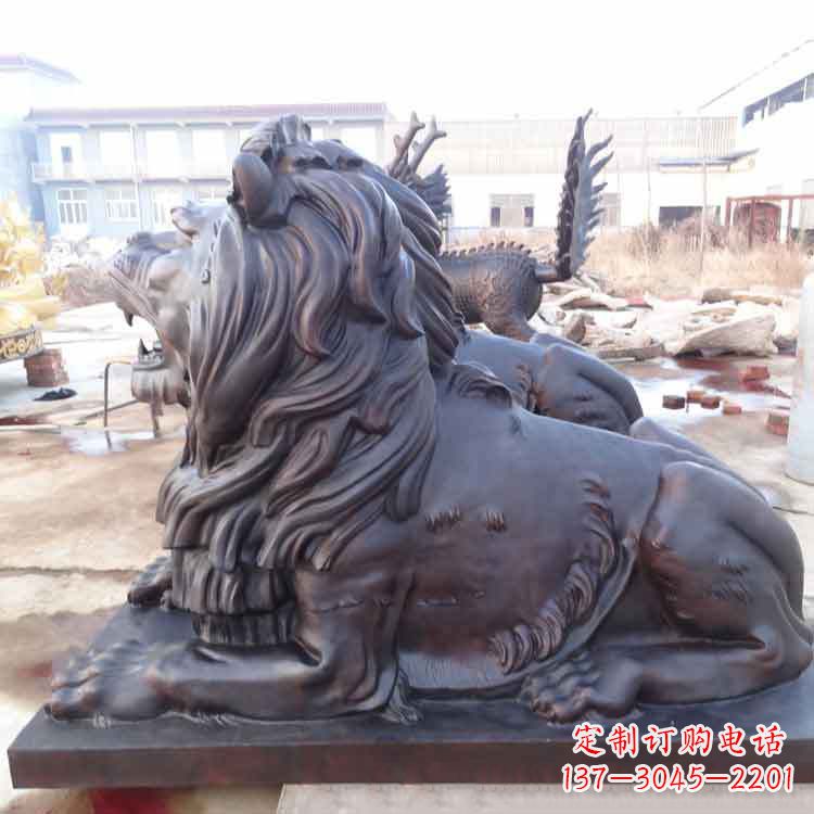 上海大型纯铜港币狮子动物雕塑