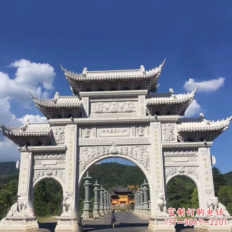 上海大型汉白玉景区大门石雕牌楼