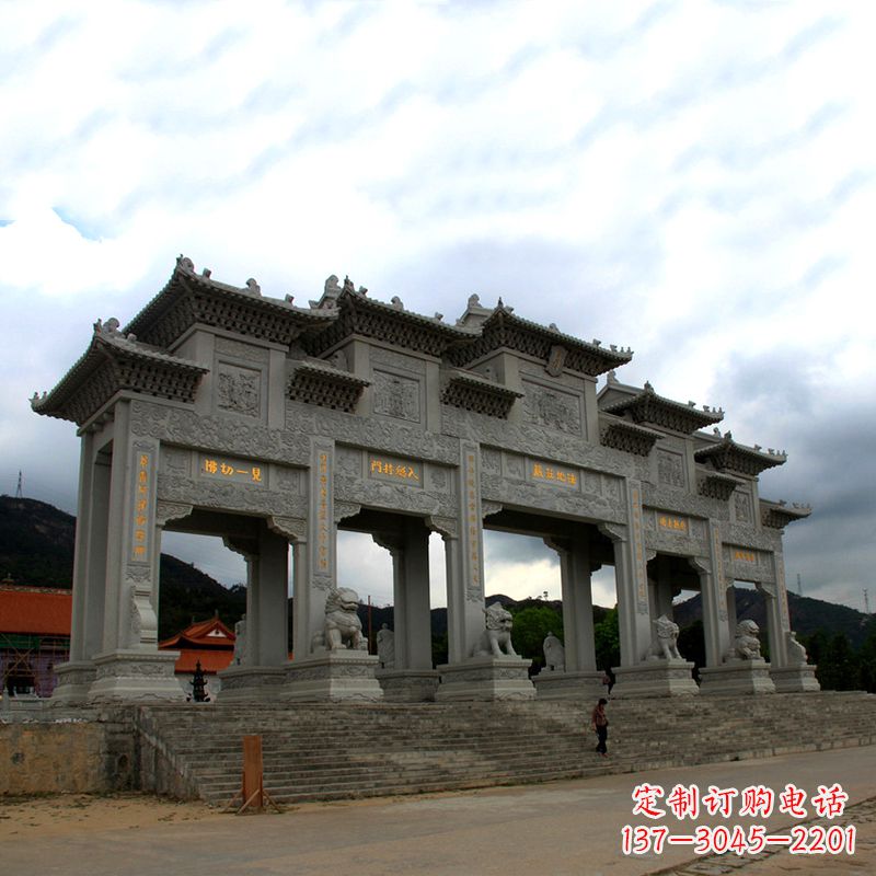 上海大型寺庙五门石雕牌楼