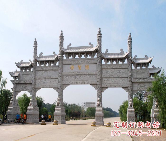 上海大型五门道路石雕牌坊定制