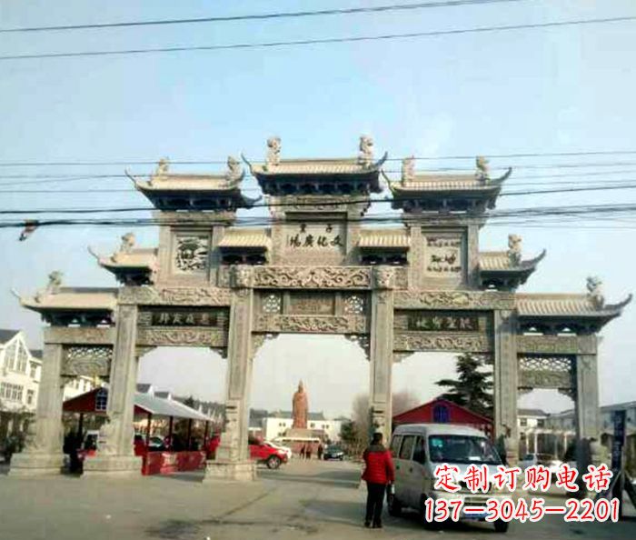 上海大型五门石雕牌坊 (3)