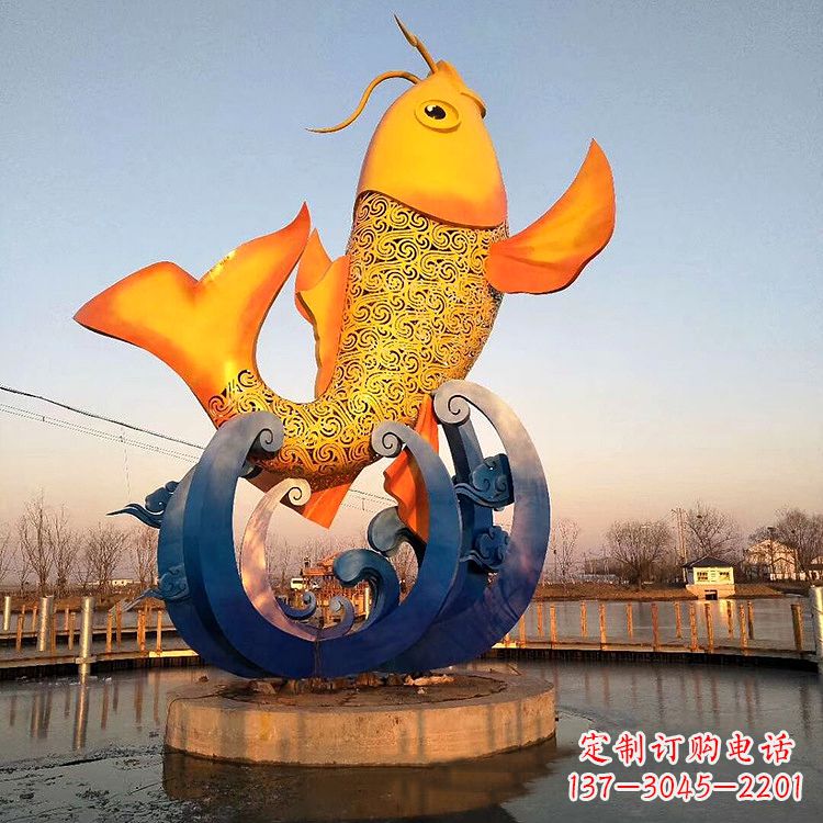 上海大型鱼跃雕塑不锈钢景观雕塑-公园景区水景动物雕塑
