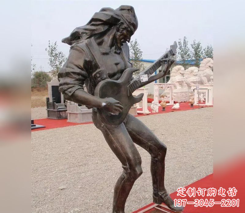 上海弹吉他广场小品人物铜雕