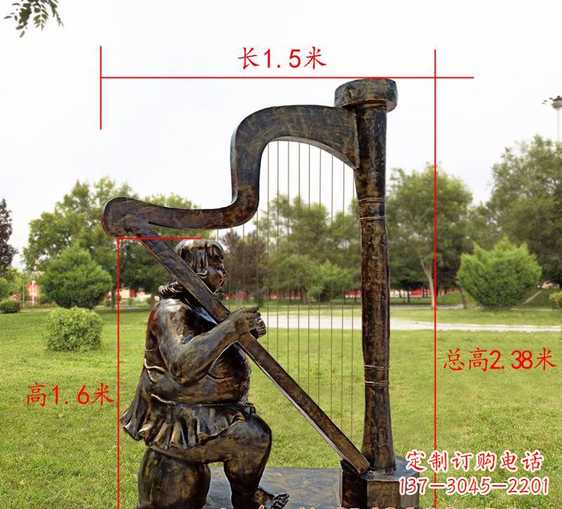 上海弹竖琴音乐人物铜雕